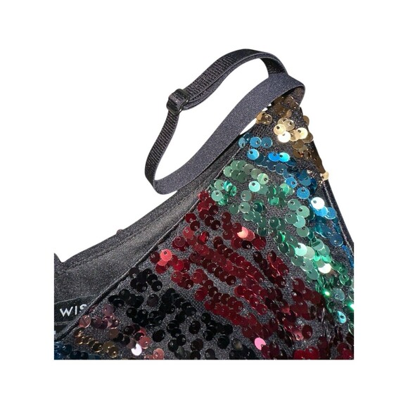 Sequin Mini Dress Medium ALine Bodycon Cocktail Club Party Holiday Lined Sparkle - Picture 15 of 16